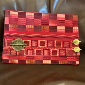 Red Checkered Clutch with Gold Hardware